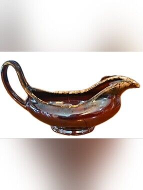 Vintage Hull Pottery Brown Drip Gravy Boat - Oven Proof USA Mint Condition
